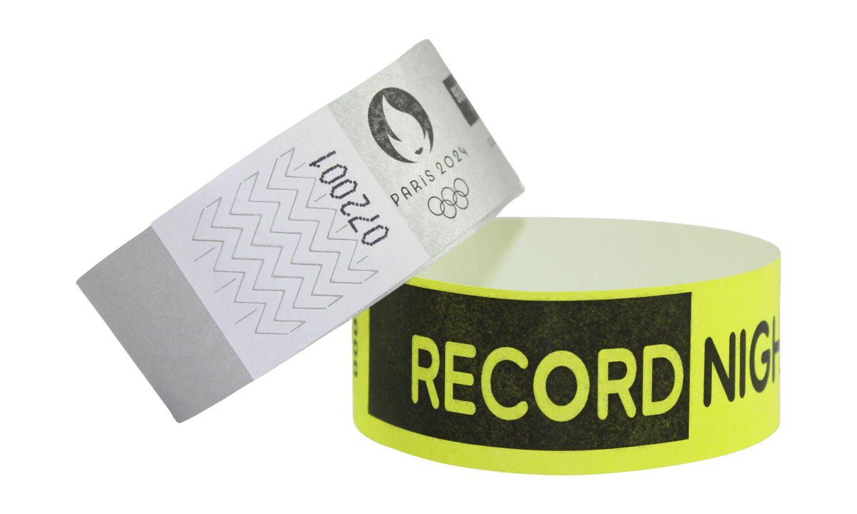 Short Stay Black Print Tyvek wristbands 25 mm